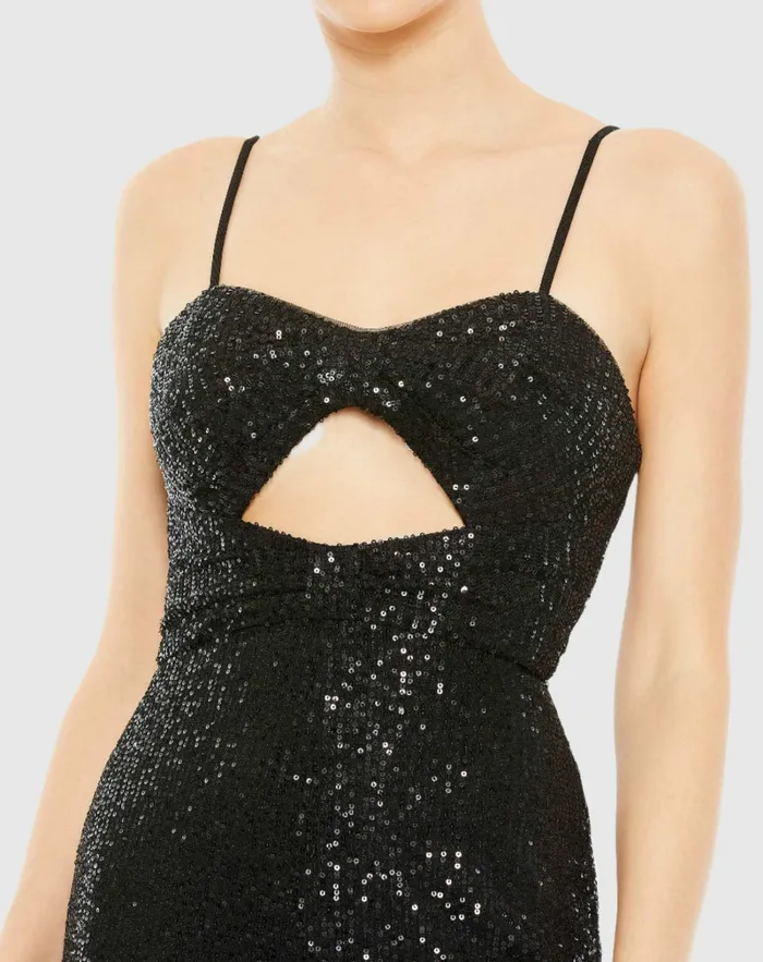 Women Mac Duggal Sequined Spaghetti Strap Cut Out Jumpsuit 8211 FINAL SALE Black Jumpsuits and Rompers Women Mac Duggal Sequined Spaghetti Strap Cut Out Jumpsuit 8211 FINAL SALE Black Jumpsuits and Rompers