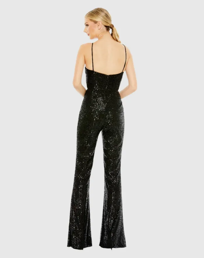 Women Mac Duggal Sequined Spaghetti Strap Cut Out Jumpsuit 8211 FINAL SALE Black Jumpsuits and Rompers Women Mac Duggal Sequined Spaghetti Strap Cut Out Jumpsuit 8211 FINAL SALE Black Jumpsuits and Rompers