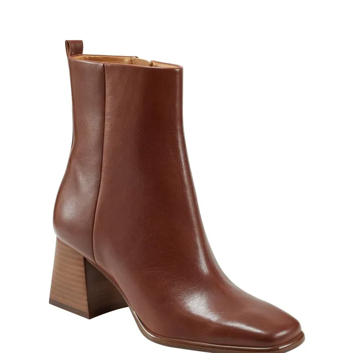 Women Marc Fisher Boots and Booties Floria Square Toe Bootie Tan Leather