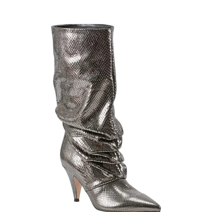 Women Marc Fisher Boots and Booties Paityn Scrunch Dress Boot Pewter Leather