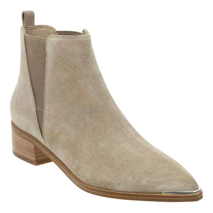 Women Marc Fisher Boots and Booties Yale Pointy Toe Chelsea Bootie Taupe Suede