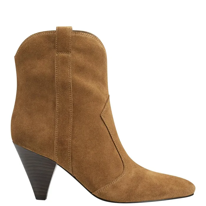 Women Marc Fisher Casual Boots Carissa Heeled Western Bootie Cognac Suede