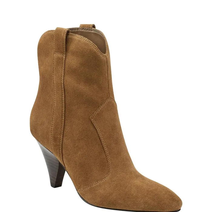 Women Marc Fisher Casual Boots Carissa Heeled Western Bootie Cognac Suede