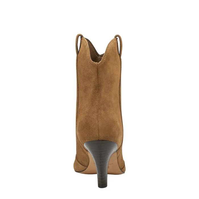 Women Marc Fisher Casual Boots Carissa Heeled Western Bootie Cognac Suede
