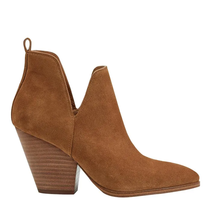 Women Marc Fisher Casual Boots Tanilla Heeled Bootie Camel Suede