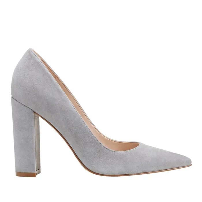 Women Marc Fisher Heels and Pumps Abilene Block Heel Pointy Toe Pump Light Grey Suede
