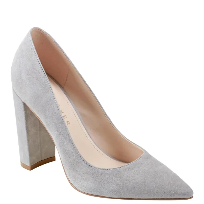 Women Marc Fisher Heels and Pumps Abilene Block Heel Pointy Toe Pump Light Grey Suede