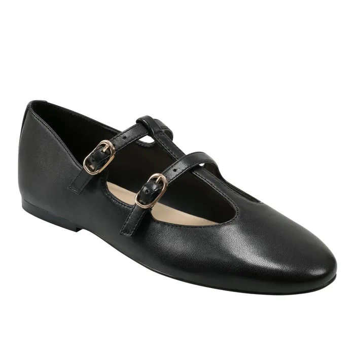 Women Marc Fisher Loafers and Flats Evie Ballet Flat Black Leather