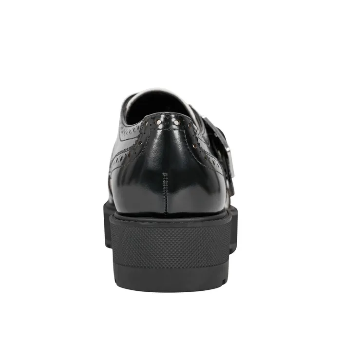 Women Marc Fisher Loafers and Flats Remona Monk Strap Loafer Blackchic Cream Leather