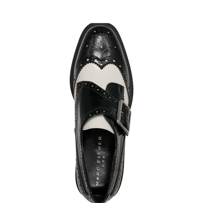Women Marc Fisher Loafers and Flats Remona Monk Strap Loafer Blackchic Cream Leather