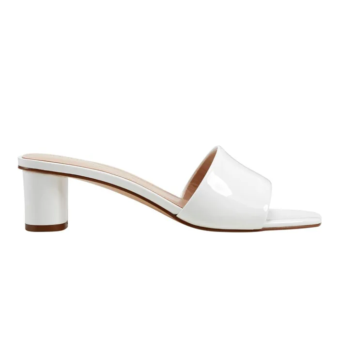 Women Marc Fisher Mules and Slides Nemmie Heeled Slide Sandal White Patent Leather Women Marc Fisher Mules and Slides Nemmie Heeled Slide Sandal White Patent Leather
