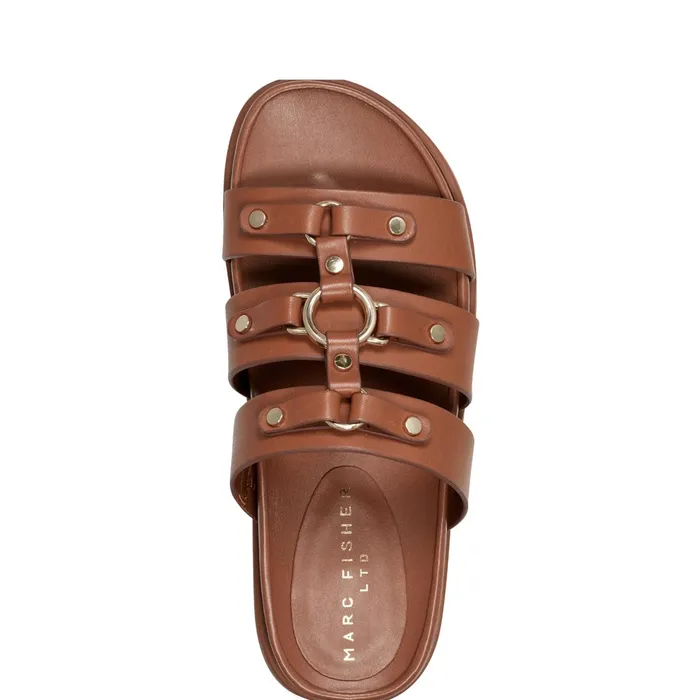 Women Marc Fisher Sandals Verity Flat Footbed Sandal Brown Women Marc Fisher Sandals Verity Flat Footbed Sandal Brown