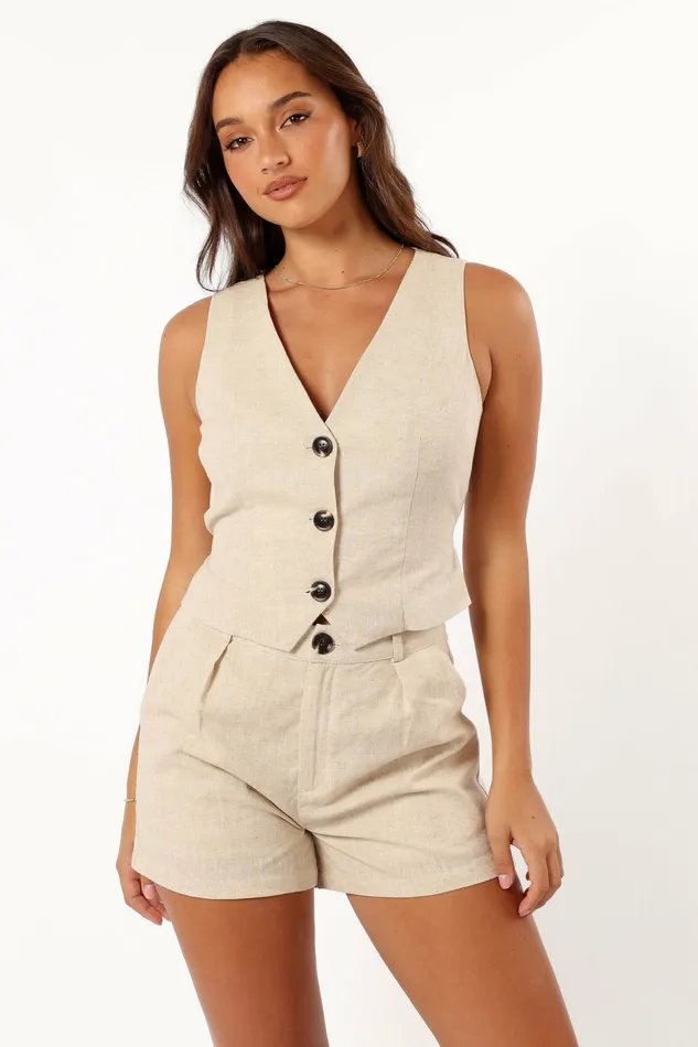 Women Matching Sets Petal and Pup Allegra Linen Vest Natural