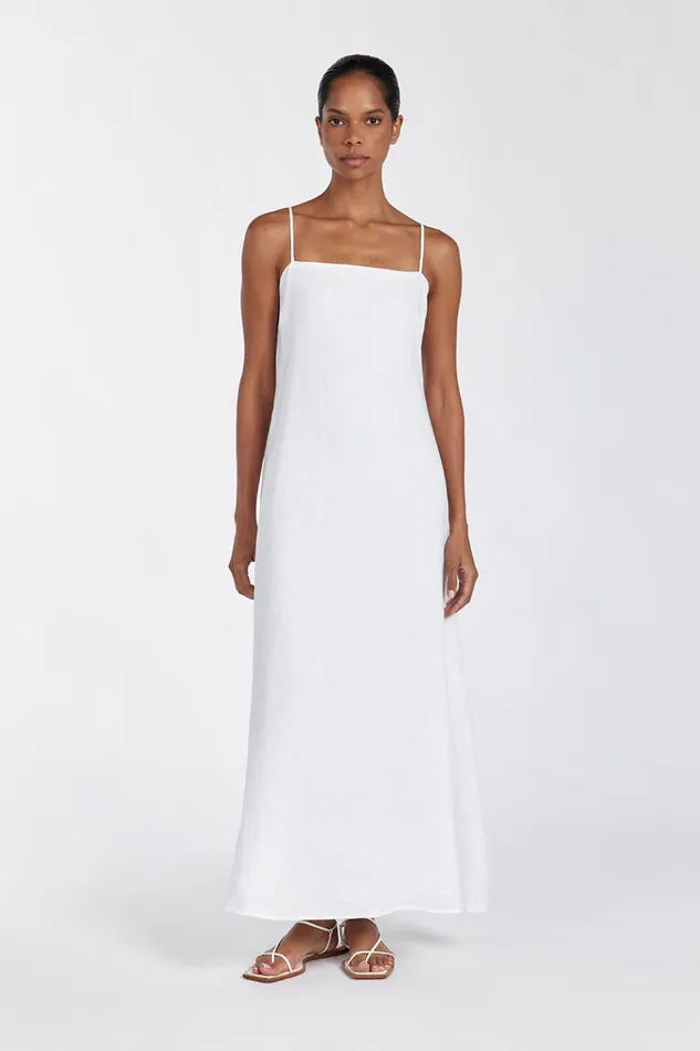 Women Maxi Dresses DISSH JEM WHITE LINEN MAXI DRESS