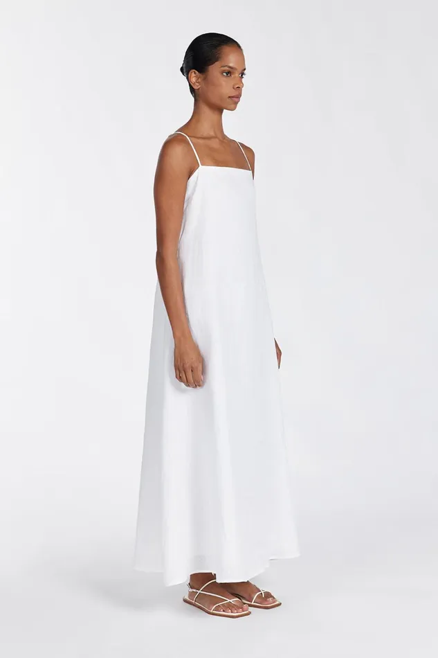 Women Maxi Dresses DISSH JEM WHITE LINEN MAXI DRESS