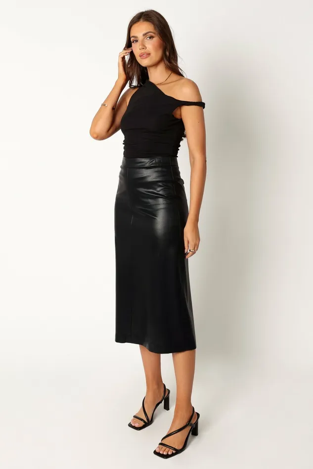 Women Miller Faux Leather Midi Skirt Black Skirts Petal and Pup