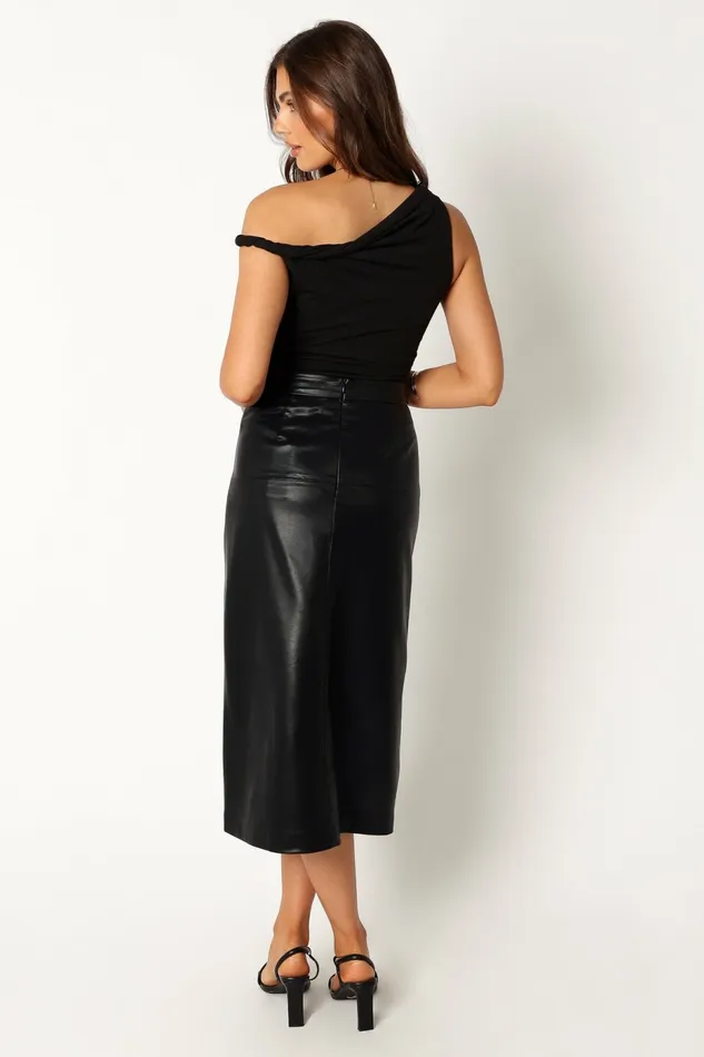 Women Miller Faux Leather Midi Skirt Black Skirts Petal and Pup