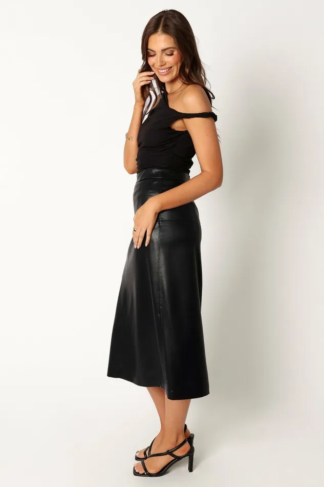 Women Miller Faux Leather Midi Skirt Black Skirts Petal and Pup