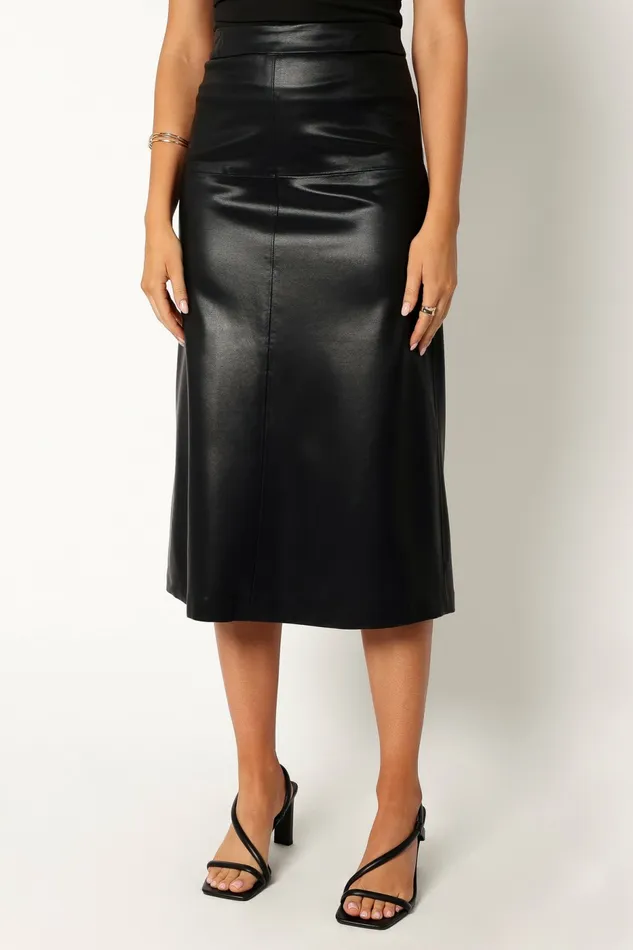 Women Miller Faux Leather Midi Skirt Black Skirts Petal and Pup