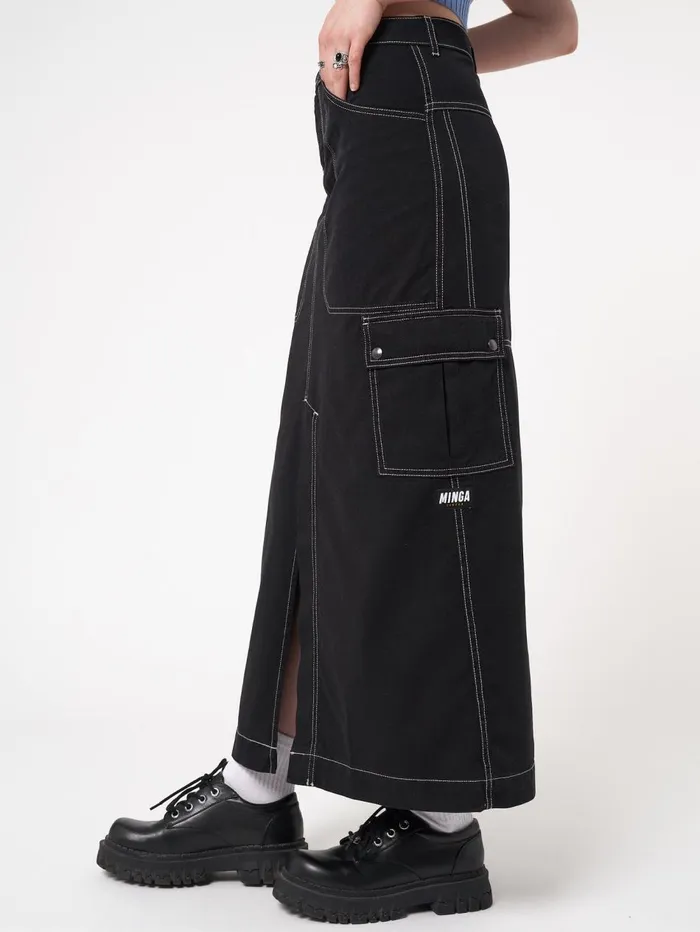 Women Minga London Bottoms Deb Black Cargo Maxi Skirt