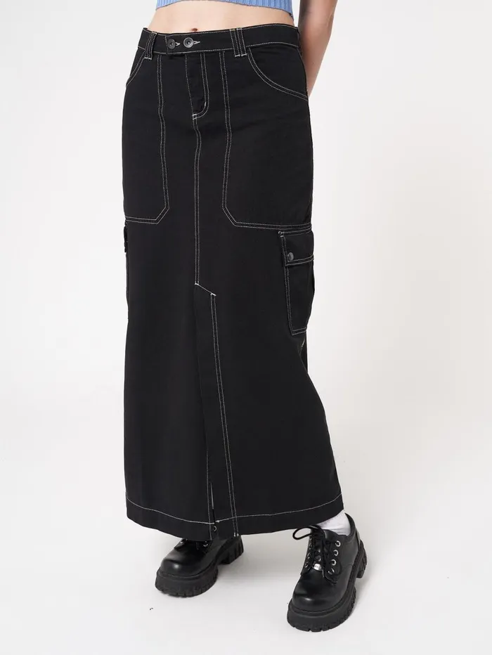 Women Minga London Bottoms Deb Black Cargo Maxi Skirt