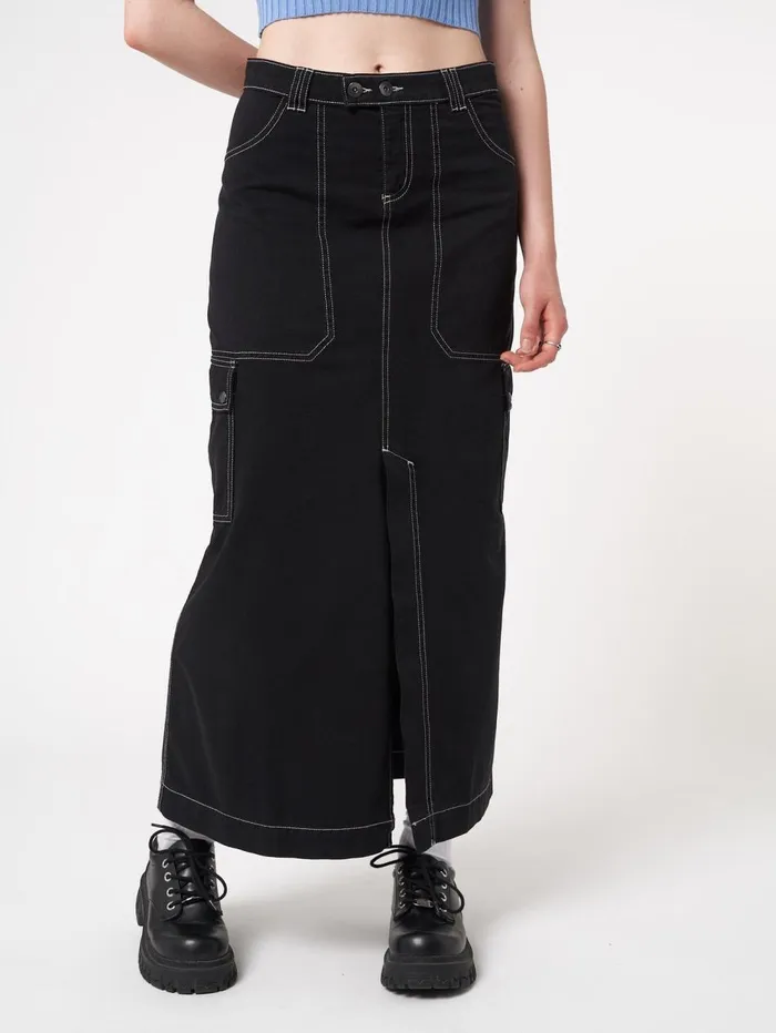 Women Minga London Bottoms Deb Black Cargo Maxi Skirt