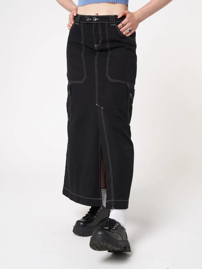 Women Minga London Bottoms Deb Black Cargo Maxi Skirt