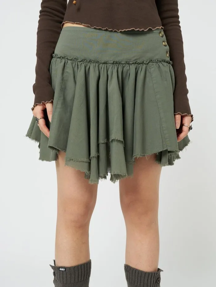 Women Minga London Bottoms Flora Green Layered Asymmetrical Mini Skirt