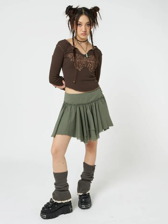 Women Minga London Bottoms Flora Green Layered Asymmetrical Mini Skirt