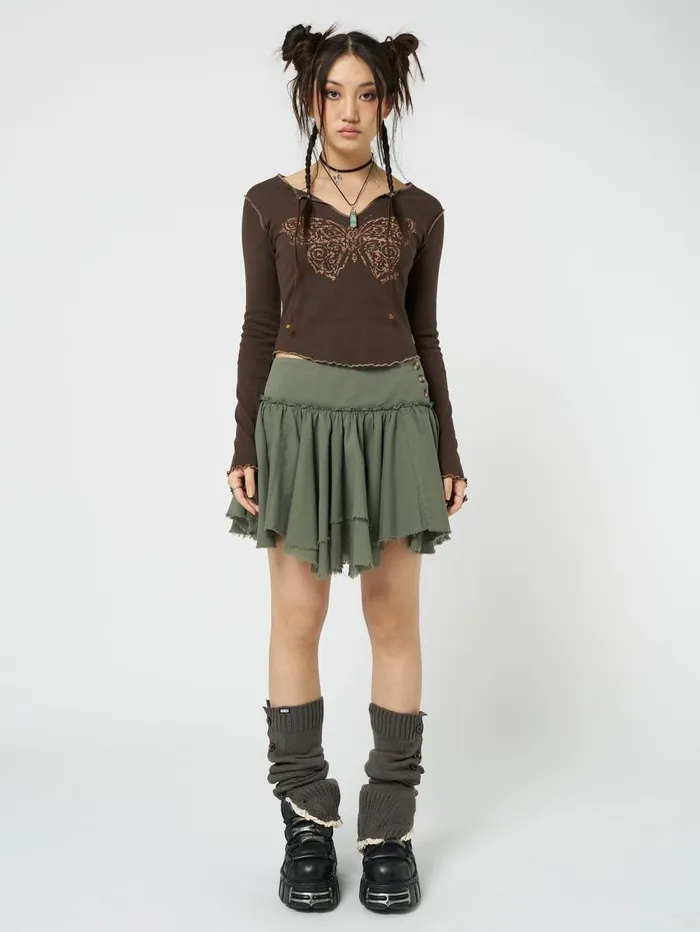Women Minga London Bottoms Flora Green Layered Asymmetrical Mini Skirt