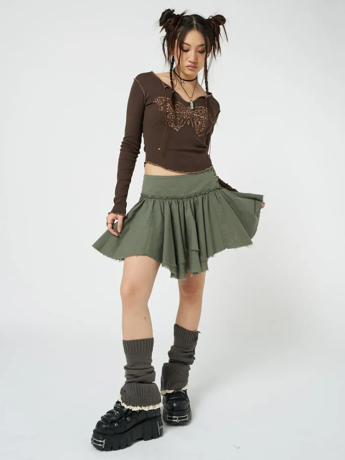 Women Minga London Bottoms Flora Green Layered Asymmetrical Mini Skirt