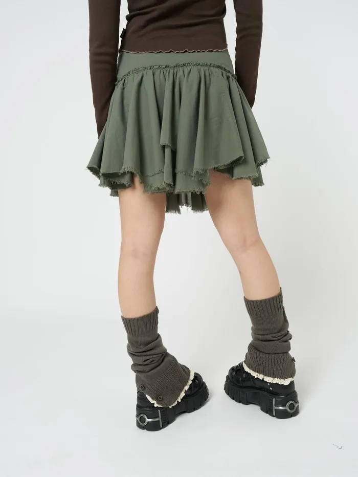 Women Minga London Bottoms Flora Green Layered Asymmetrical Mini Skirt