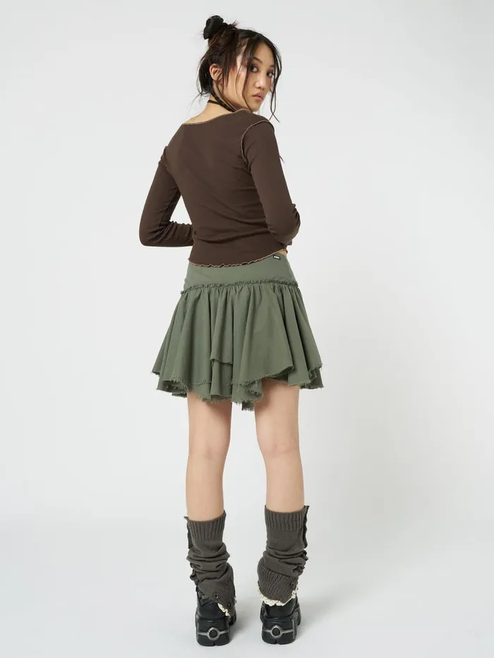 Women Minga London Bottoms Flora Green Layered Asymmetrical Mini Skirt