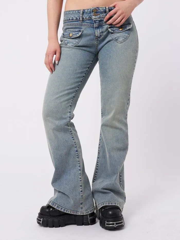 Women Minga London Bottoms Mia Over Dye Front Pocket Flare Jeans