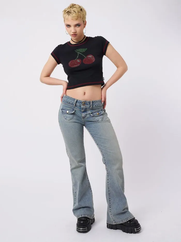 Women Minga London Bottoms Mia Over Dye Front Pocket Flare Jeans
