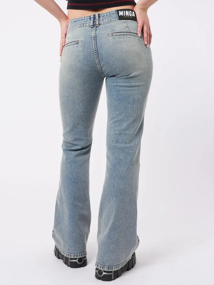 Women Minga London Bottoms Mia Over Dye Front Pocket Flare Jeans