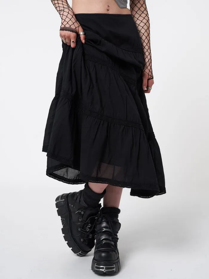 Women Minga London Bottoms Raven Ruffle Lace Maxi Skirt