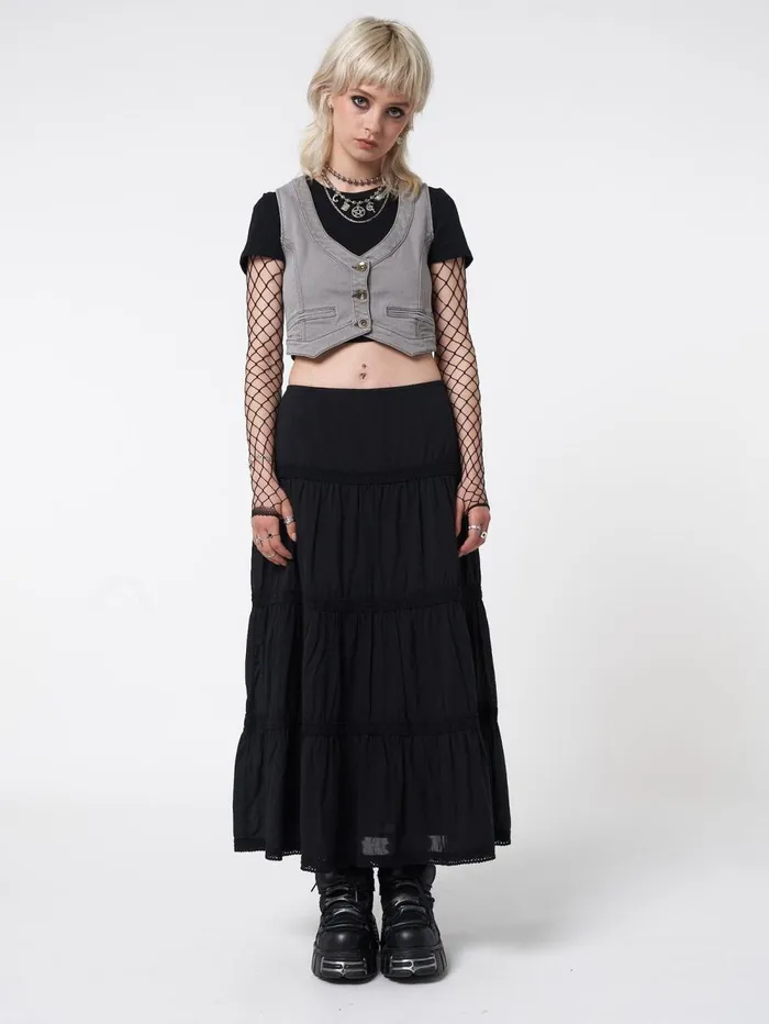 Women Minga London Bottoms Raven Ruffle Lace Maxi Skirt