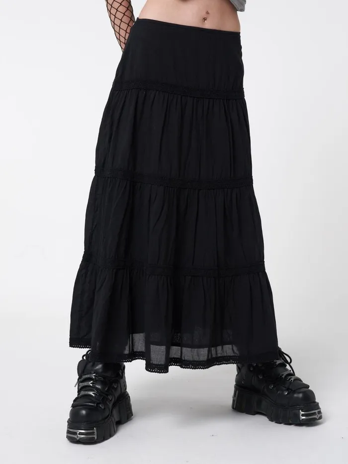 Women Minga London Bottoms Raven Ruffle Lace Maxi Skirt