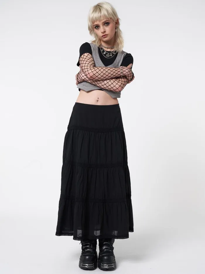 Women Minga London Bottoms Raven Ruffle Lace Maxi Skirt