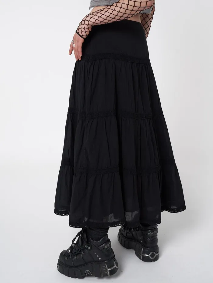 Women Minga London Bottoms Raven Ruffle Lace Maxi Skirt