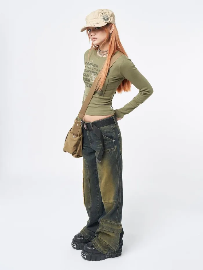 Women Minga London Bottoms Track Multi Pocket Overdye Cargo Jeans