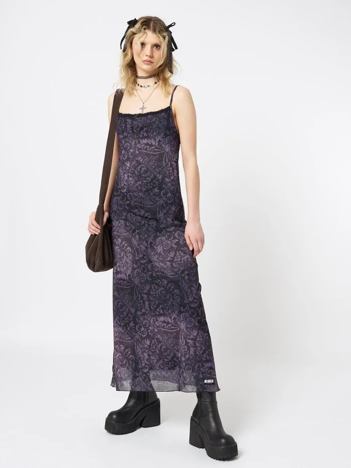Women Minga London Dresses Dark Renaissance Mesh Maxi Dress