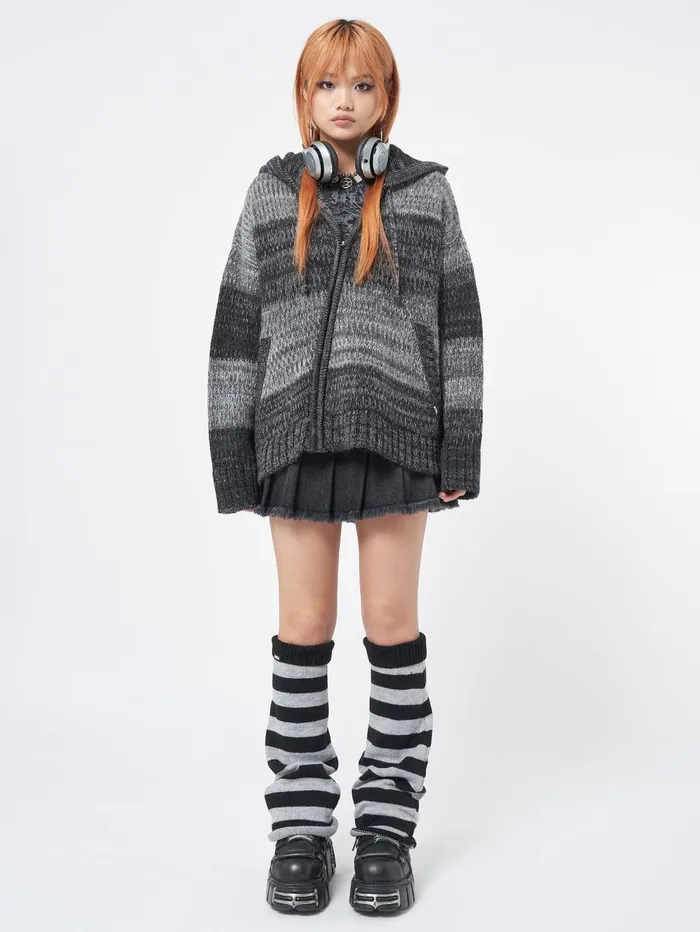 Women Minga London Jackets and Cardigans Carbon Zip Up Hood Knit Cardigan