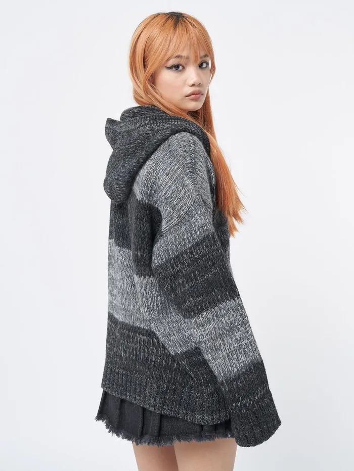 Women Minga London Jackets and Cardigans Carbon Zip Up Hood Knit Cardigan