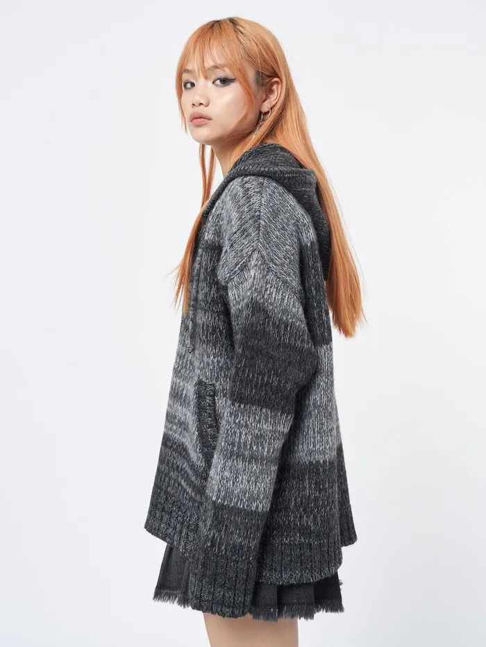 Women Minga London Jackets and Cardigans Carbon Zip Up Hood Knit Cardigan