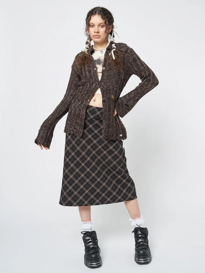 Women Minga London Jackets and Cardigans Gem Brown Distressed Knit Cardigan