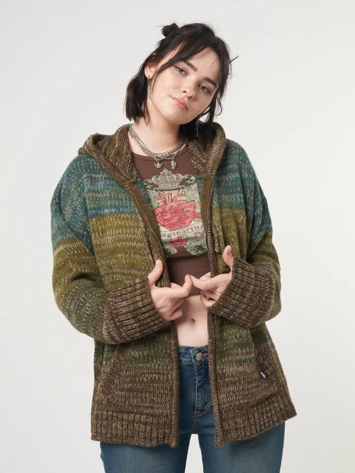 Women Minga London Jackets and Cardigans Iris Zip Up Hood Knit Cardigan