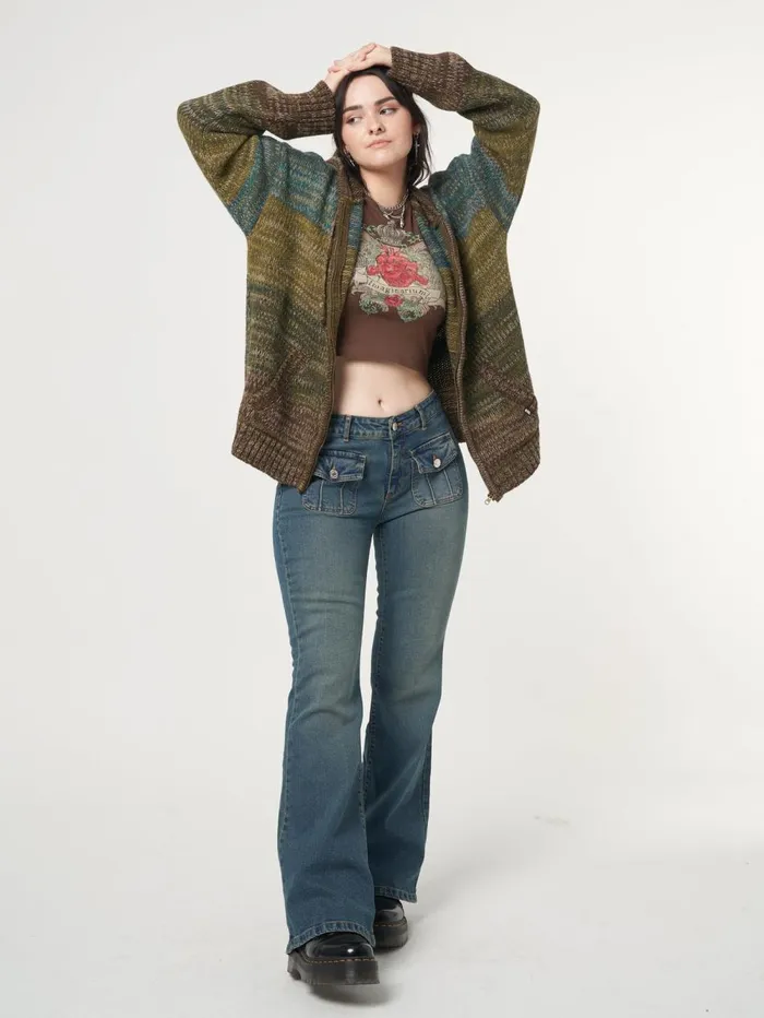 Women Minga London Jackets and Cardigans Iris Zip Up Hood Knit Cardigan