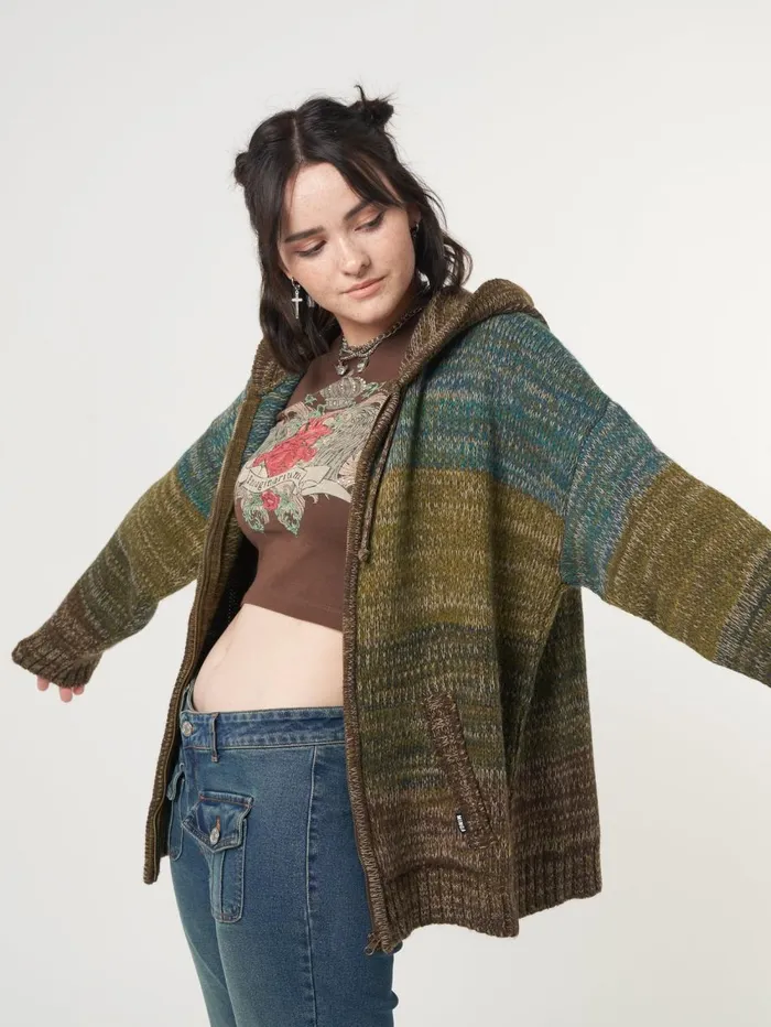 Women Minga London Jackets and Cardigans Iris Zip Up Hood Knit Cardigan